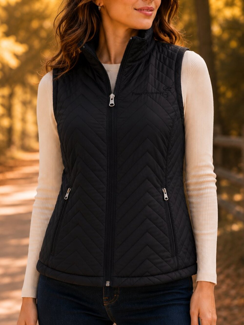 Free Country Reversible Quilted Sherpa Fleece Vest Black Zip Front S